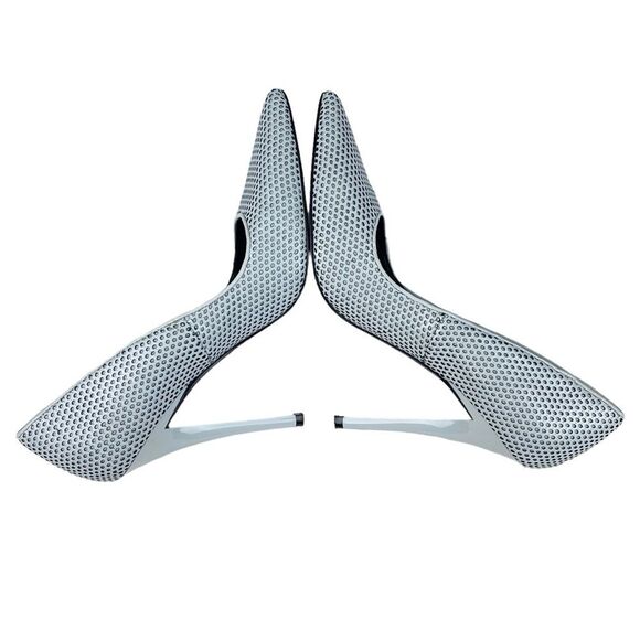 L.A.M.B. Perforated Leather Pointed Toe Stiletto Pumps Shoe Y2K Sz 9 Light Gray - Picture 4 of 13